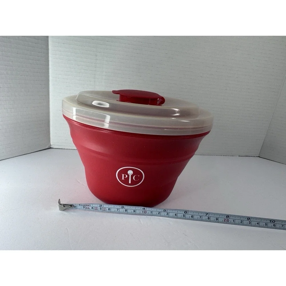 Pampered Chef Microwave Popcorn Maker (#1457) Red Silicone Bowl Collapsible